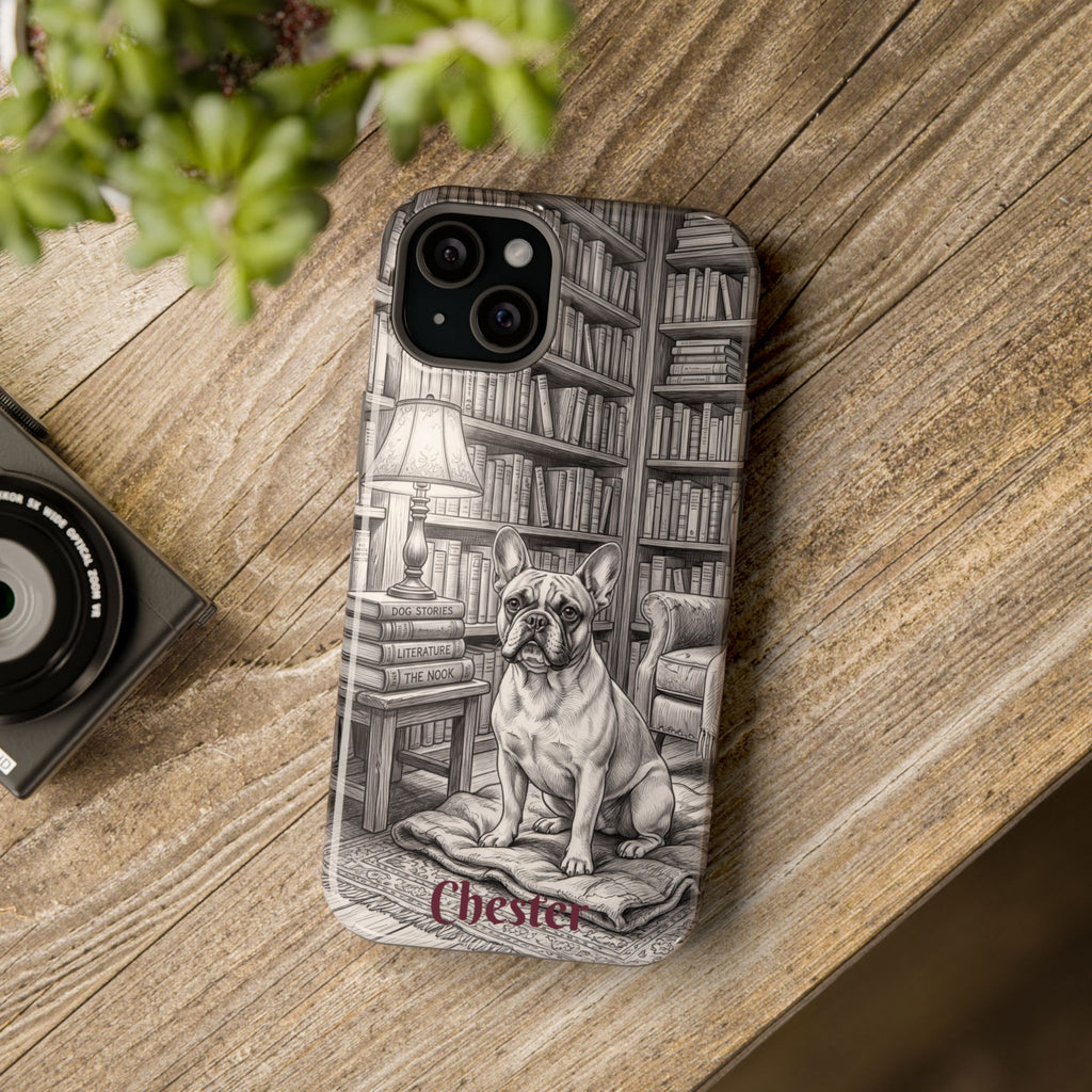 Personalized French Bulldog Library Study Phone Case — Wireless Charging Cover