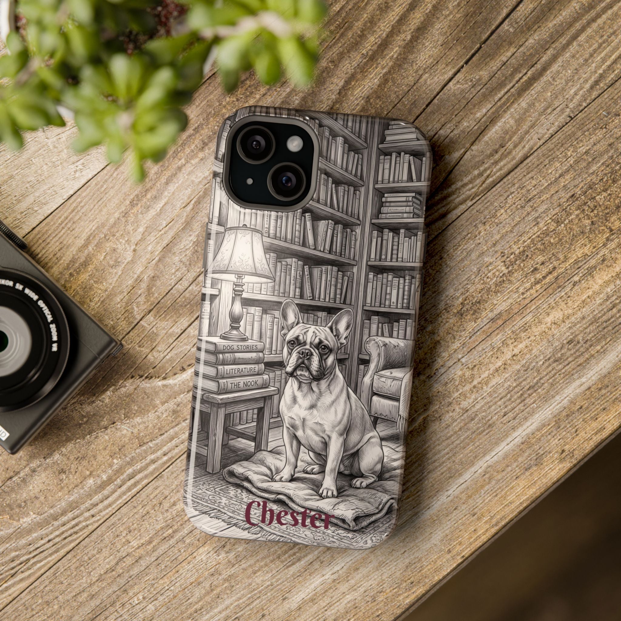 Personalized French Bulldog Library Study Phone Case — Wireless Charging Cover