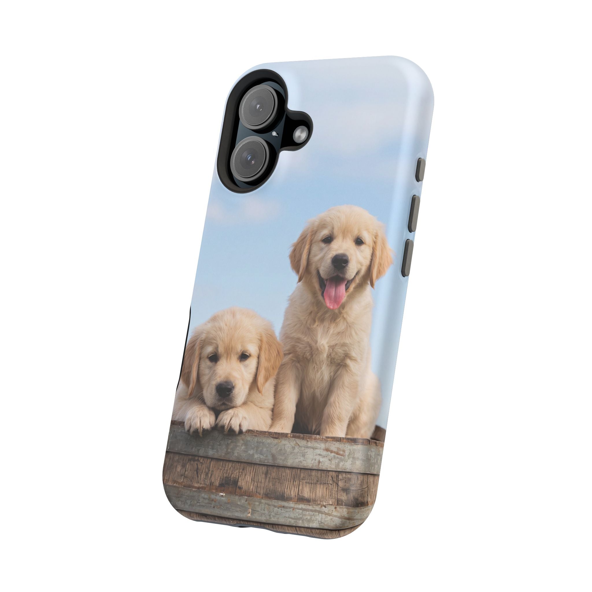 Golden Retriever Puppy Duo Phone Case — Impact-Resistant Wireless Charging Cover