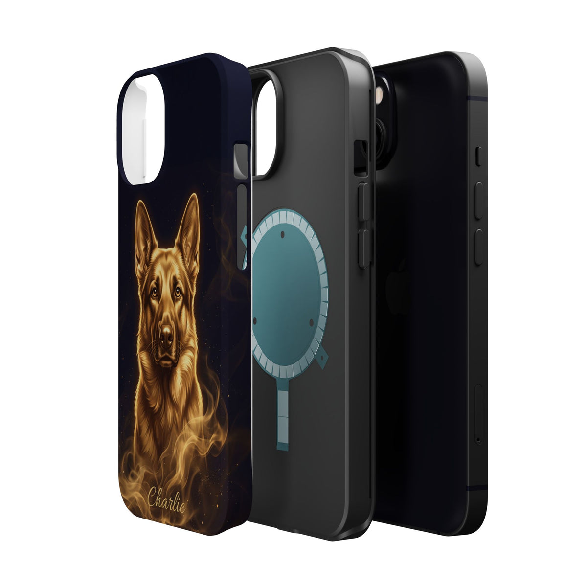German Shepherd Phone Case | Personalized Gold Glow Art — Tough Magnetic Case with Wireless Charging