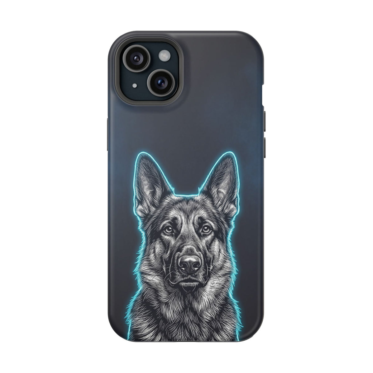 German Shepherd Phone Case | Neon Glow Sketch Art — Tough Magnetic Case with Wireless Charging