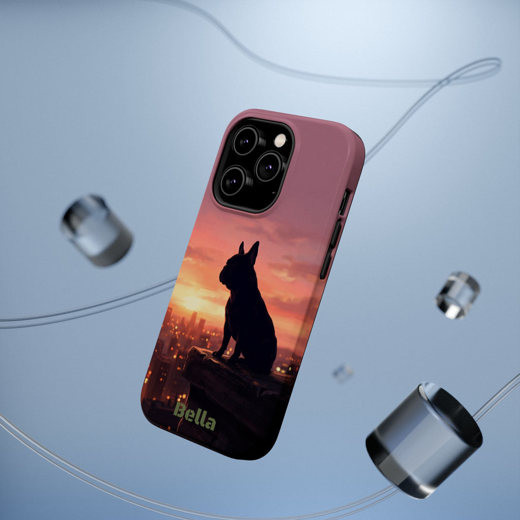 Personalized French Bulldog City Skyline Sunset Phone Case — Wireless Charging Cover