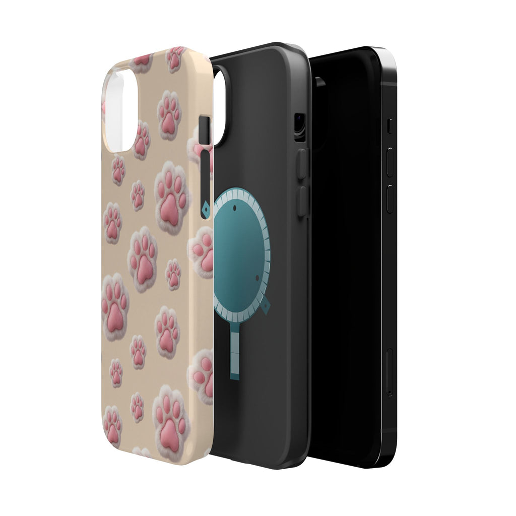 Pink Paw Print Phone Case — Impact-Resistant Wireless Charging Cover