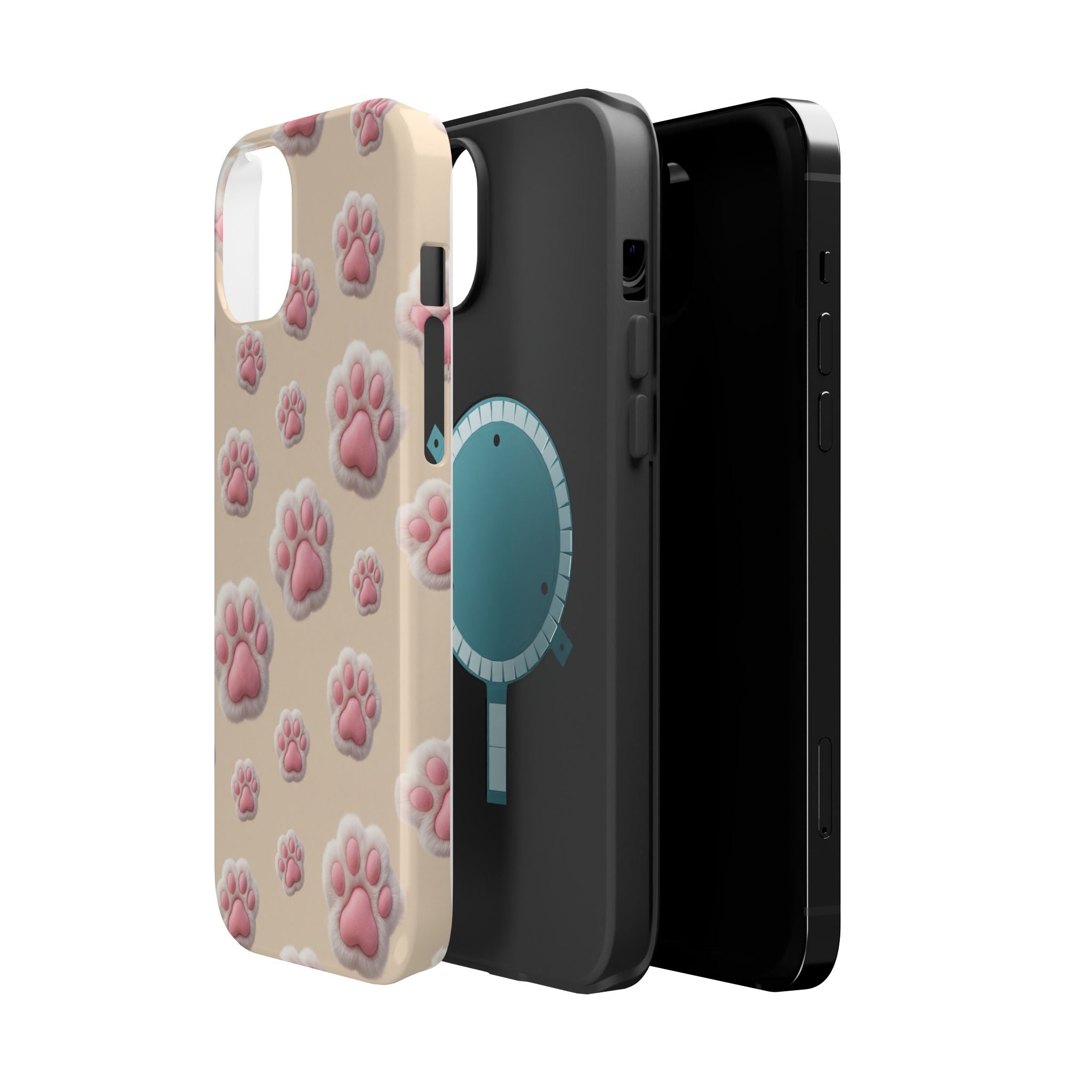 Pink Paw Print Phone Case — Impact-Resistant Wireless Charging Cover
