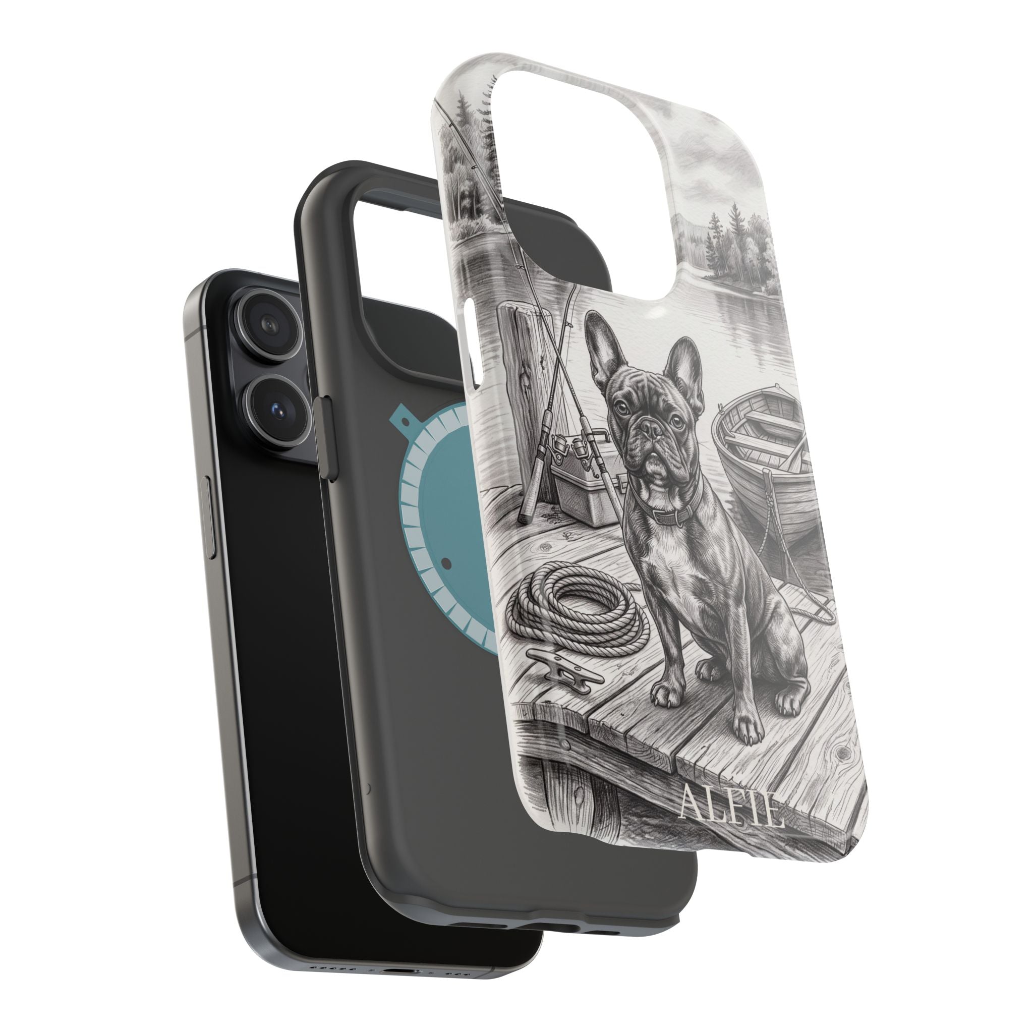 Personalized French Bulldog Lakeside Dock Phone Case — Wireless Charging Cover