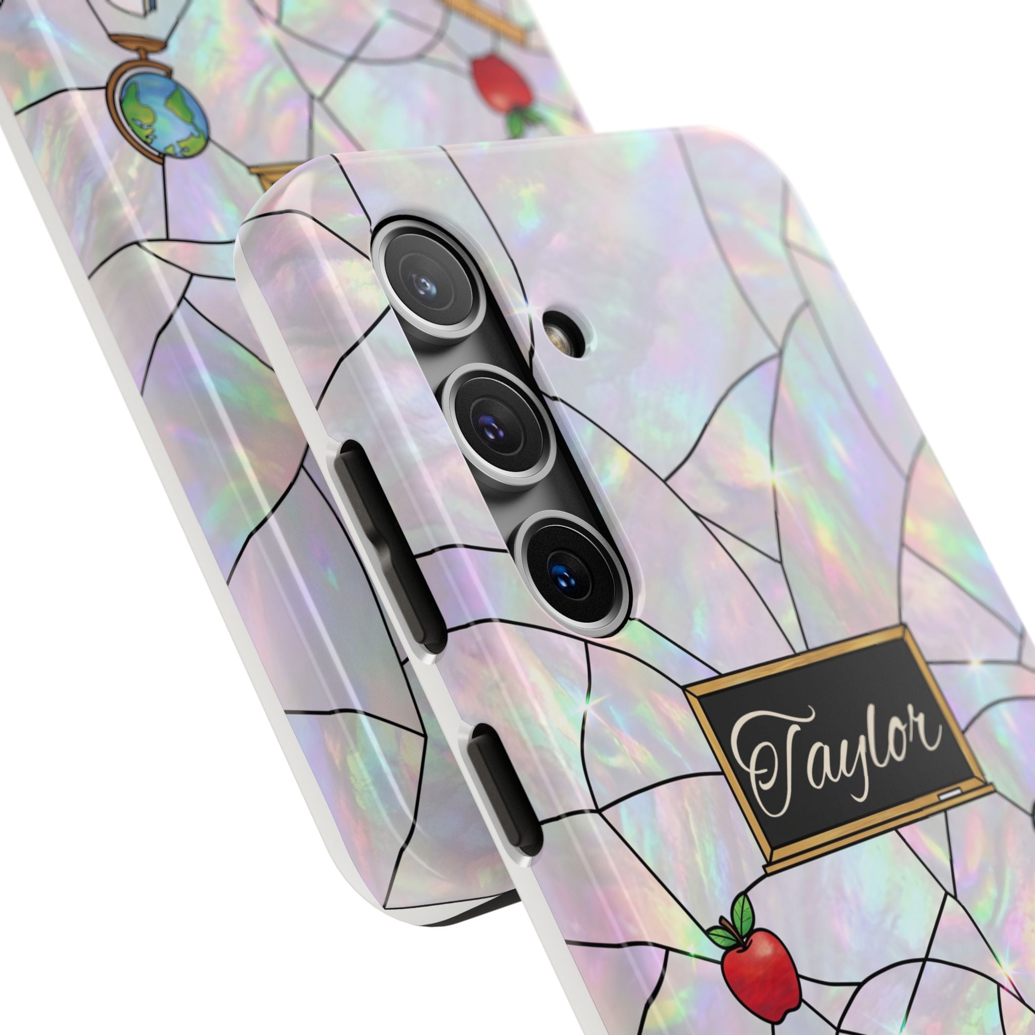 Personalized Teacher Phone Case — Custom Name Stained Glass Classroom Design