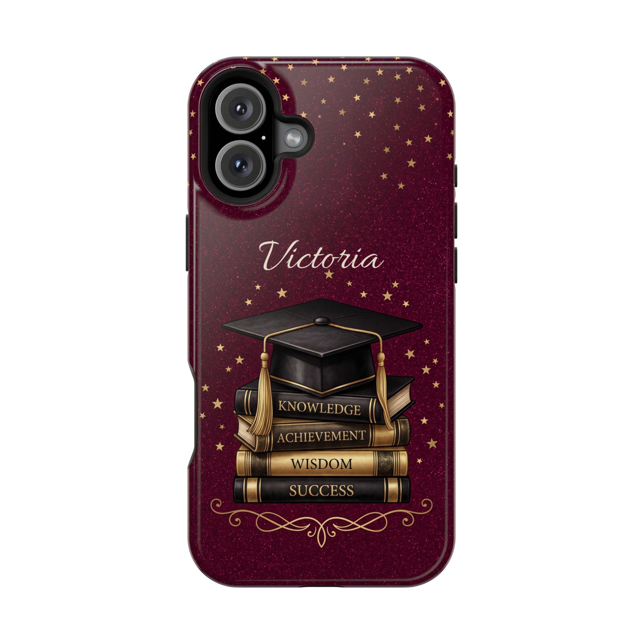 Graduation Cap & Books Personalized Teacher Phone Case — Wireless Charging Cover