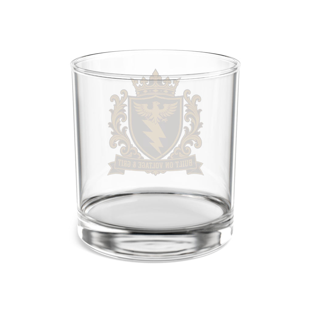 Built On Voltage & Grit Crest Rocks Glass 10oz — Burgundy & Gold Electrician Glass