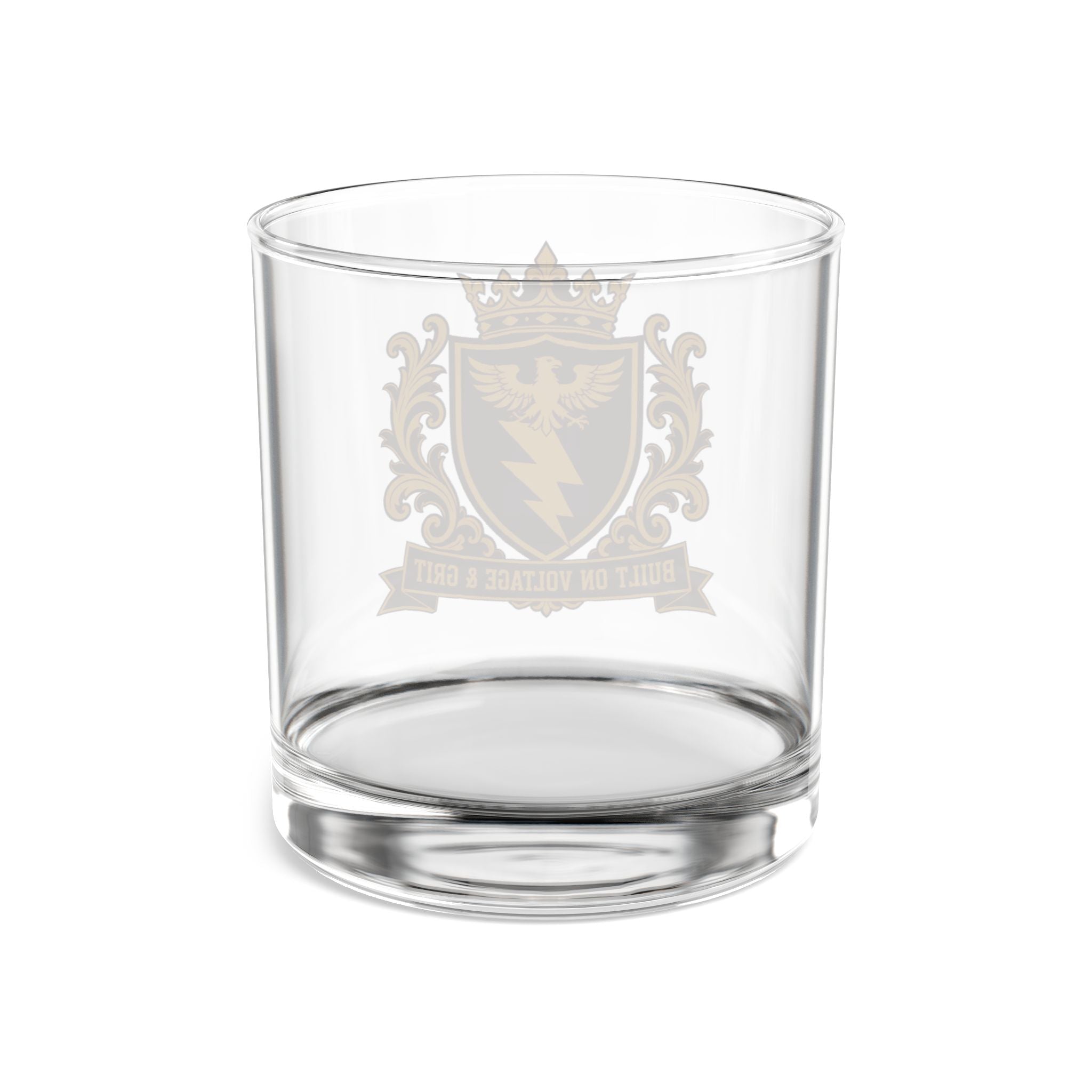 Built On Voltage & Grit Crest Rocks Glass 10oz — Burgundy & Gold Electrician Glass