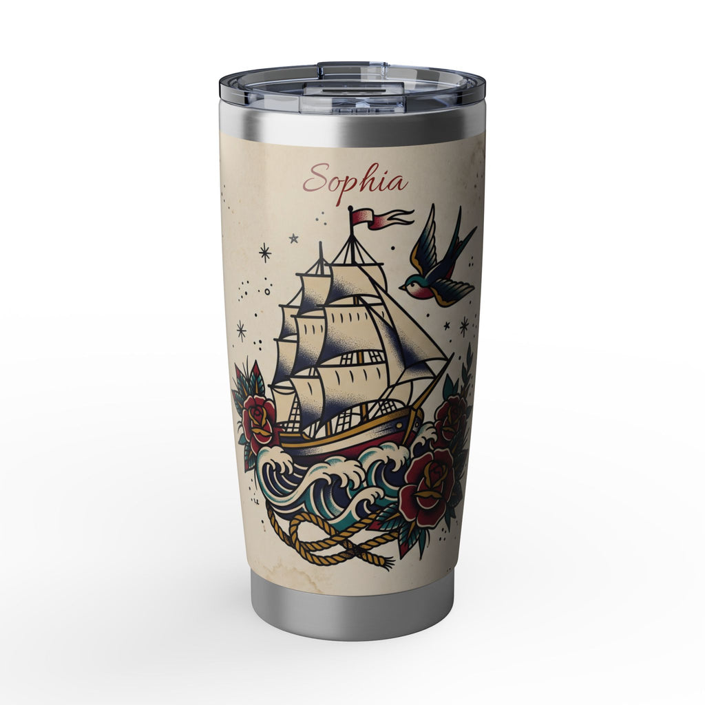 Sailing Personalized Tumbler | Tattoo Flash Art — 20 oz Stainless Travel Mug