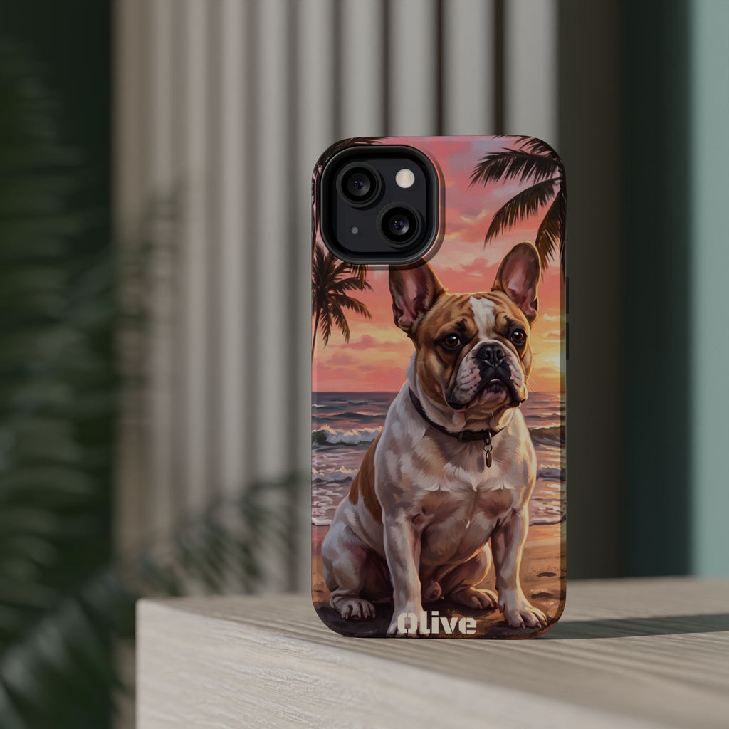 Personalized French Bulldog Beach Portrait Phone Case — Wireless Charging Cover