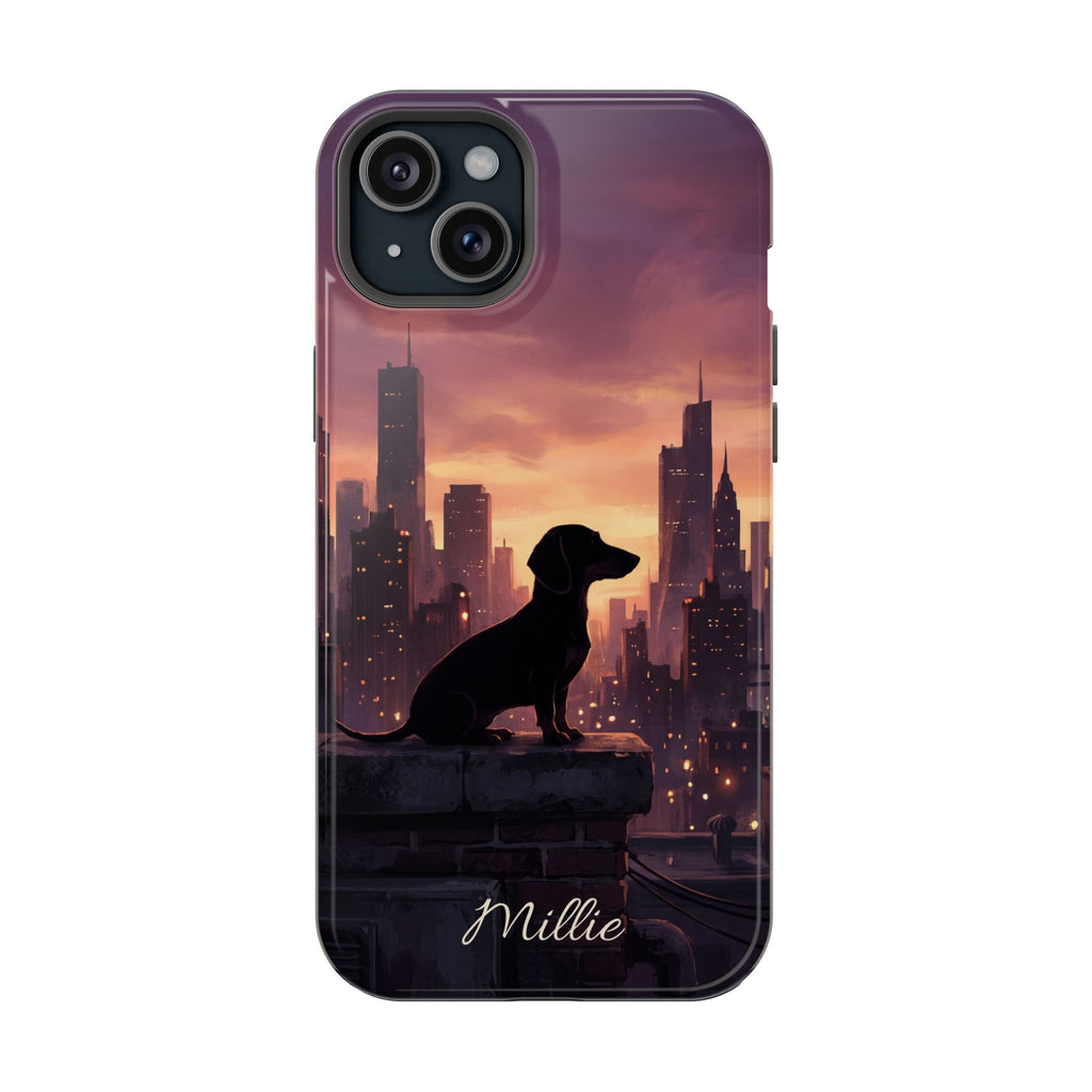 Personalized Dachshund City Skyline Phone Case — Wireless Charging Cover