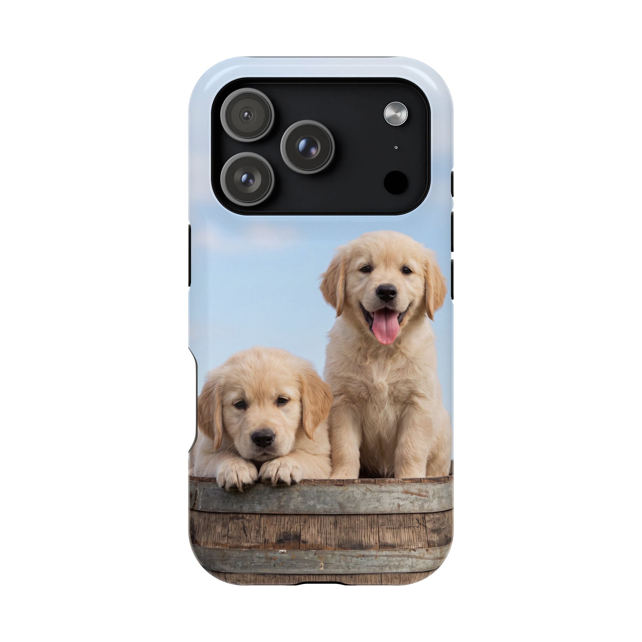 Golden Retriever Puppy Duo Phone Case — Impact-Resistant Wireless Charging Cover