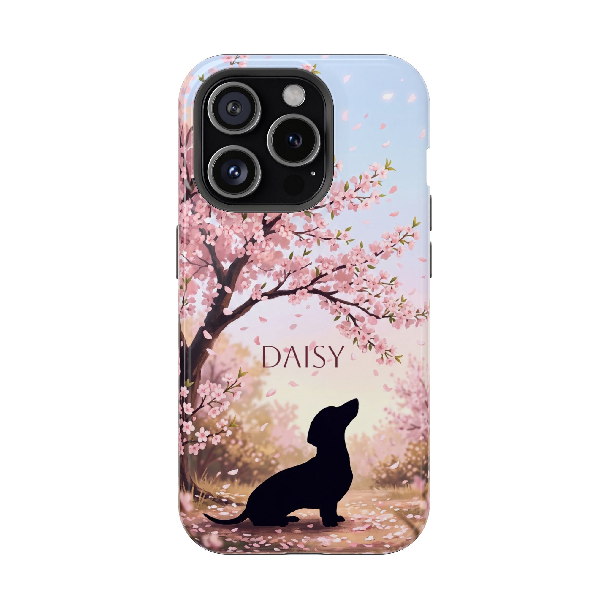 Personalized Dachshund Cherry Blossom Phone Case — Wireless Charging Cover