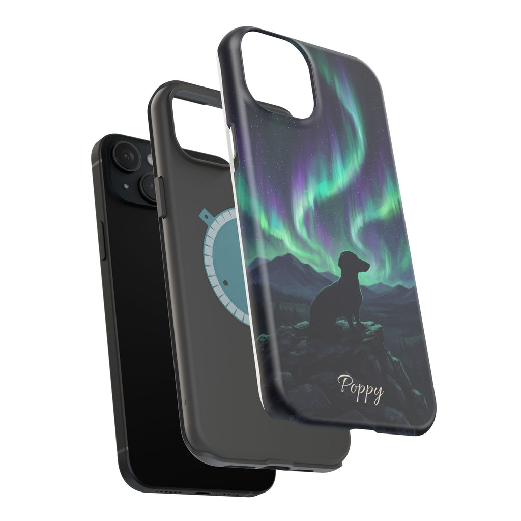 Personalized Dachshund Northern Lights Phone Case — Wireless Charging Cover