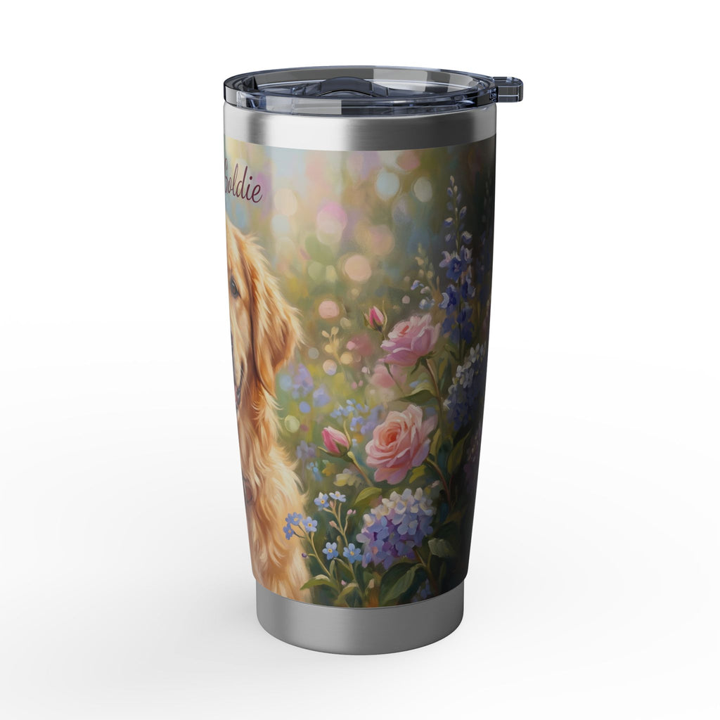 Golden Retriever Tumbler Personalized – 20 oz Stainless Steel Travel Mug with Custom Name, Spring Garden Design
