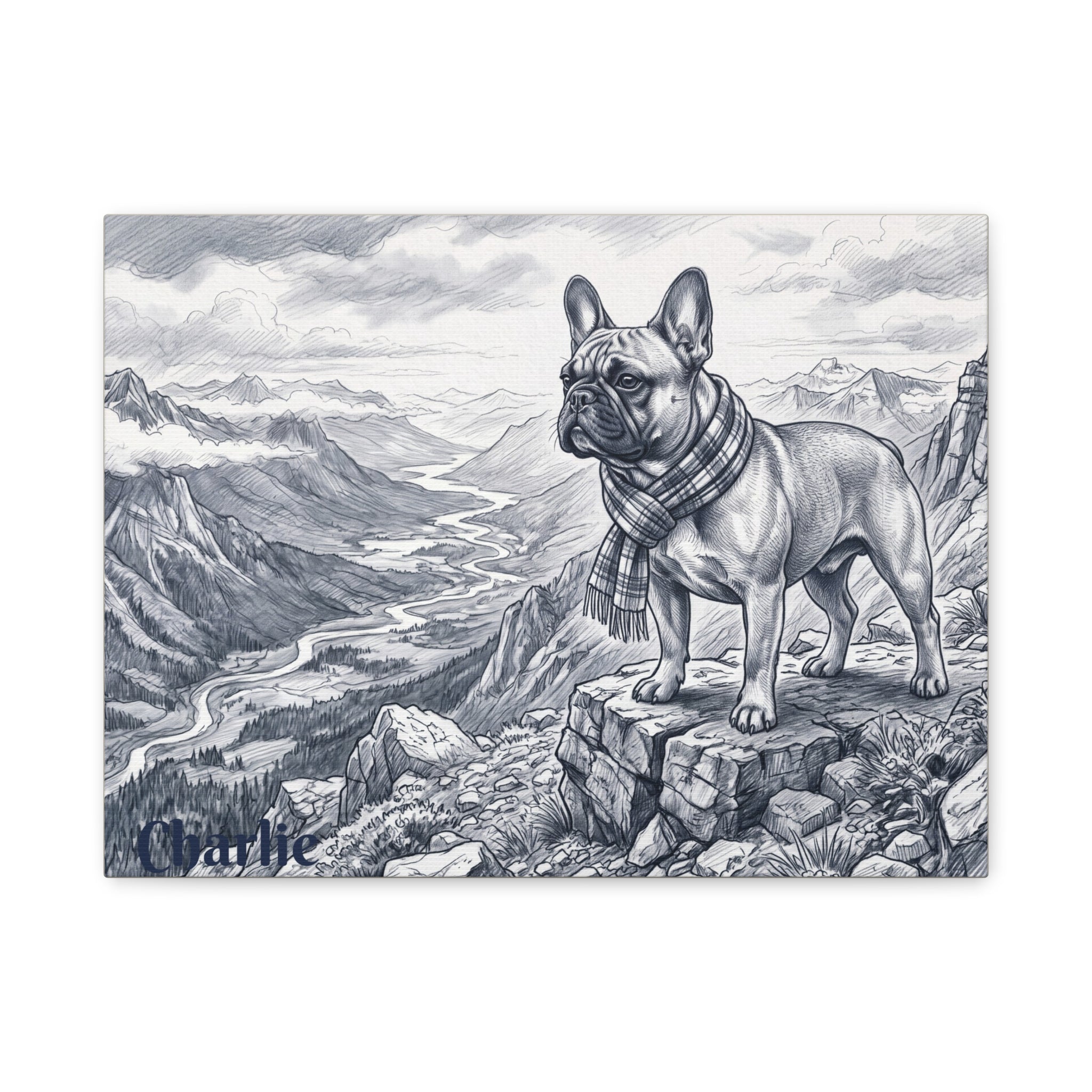 French Bulldog Mountain Sketch Personalized Canvas | Alpine Wall Art