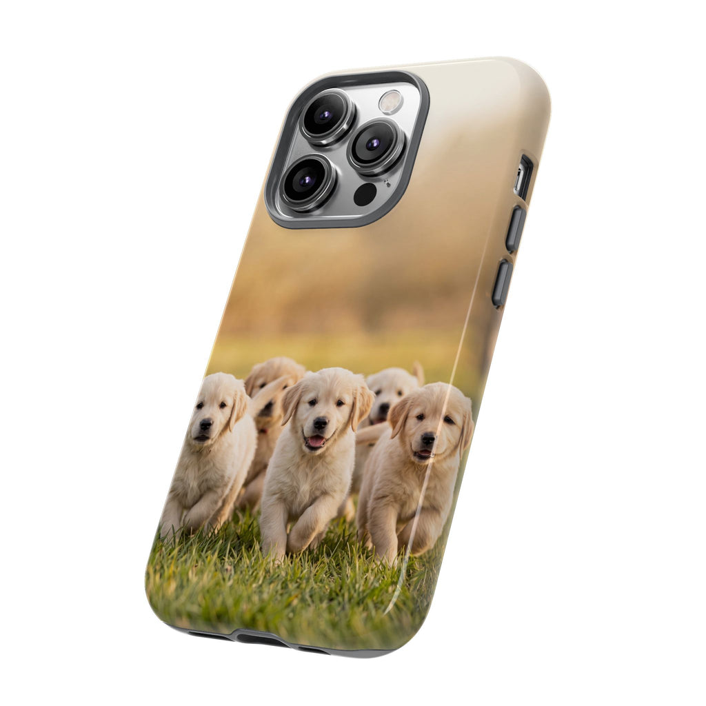 Golden Retriever Puppies Phone Case | Playful Puppy Pack Running in Grass | iPhone & Samsung