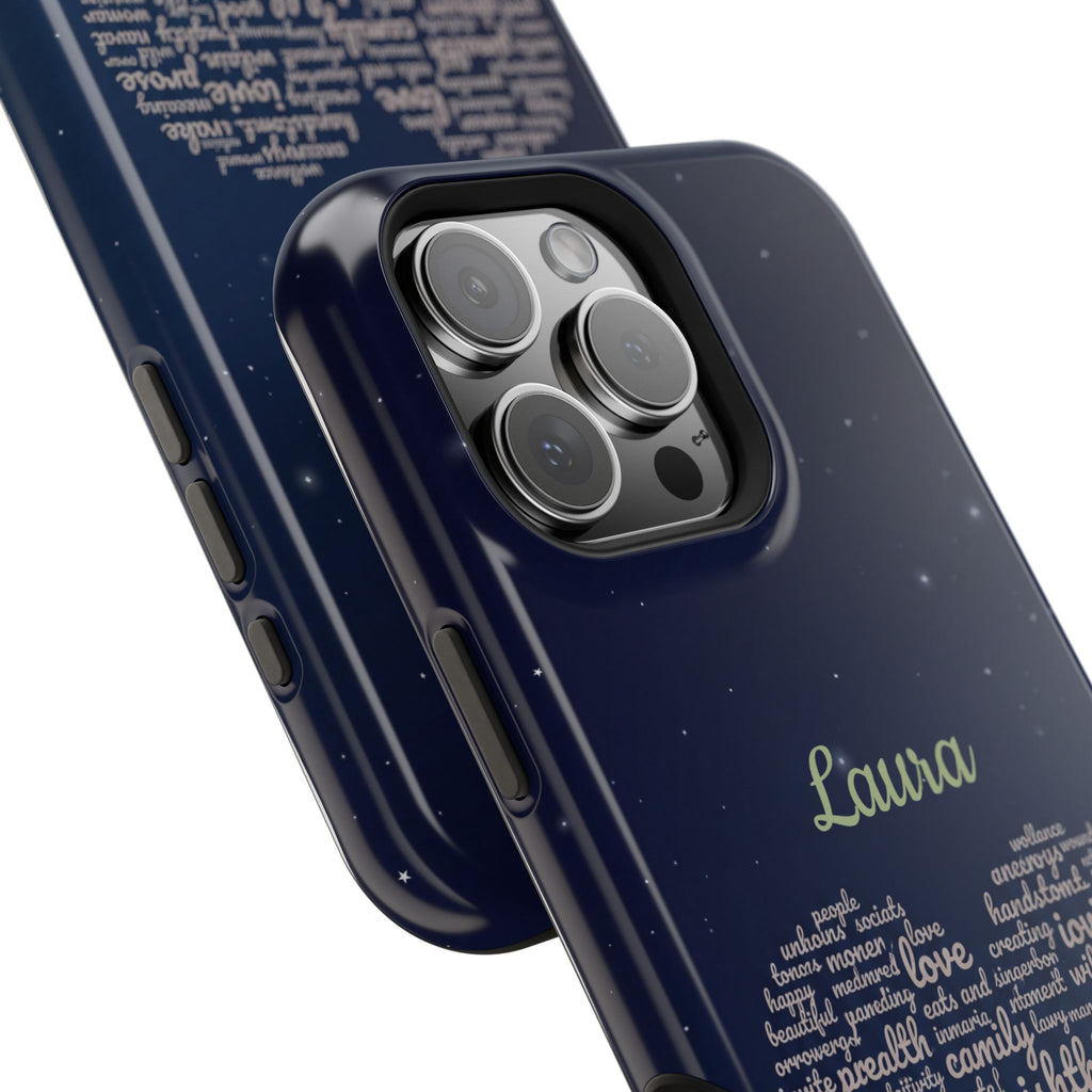 Personalized Teacher Heart Word Art Phone Case — Navy Wireless Charging Cover