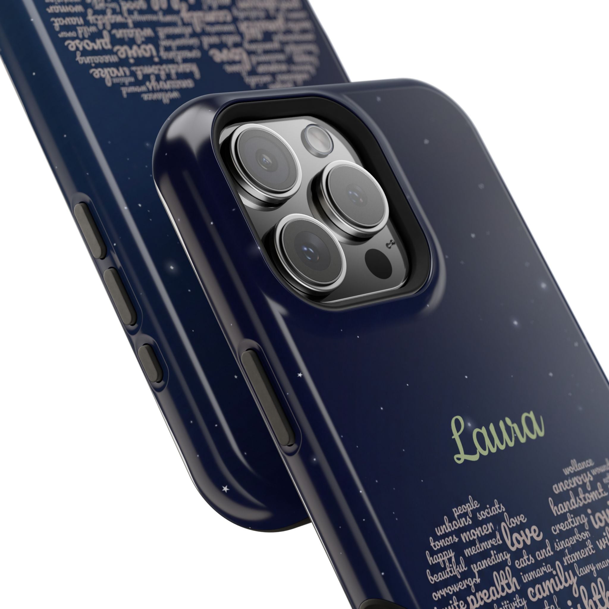 Personalized Teacher Heart Word Art Phone Case — Navy Wireless Charging Cover