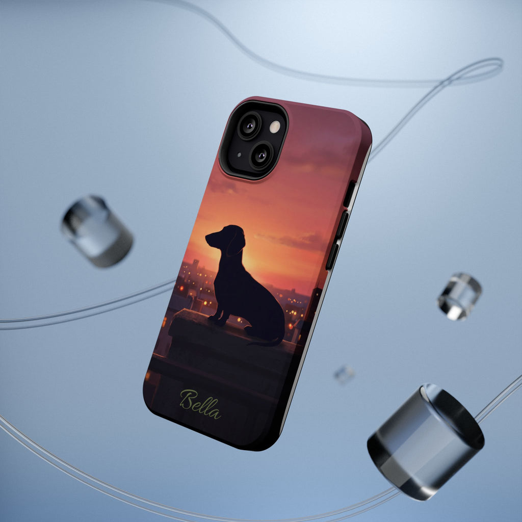 Personalized Dachshund Rooftop Sunset Phone Case — Wireless Charging Cover
