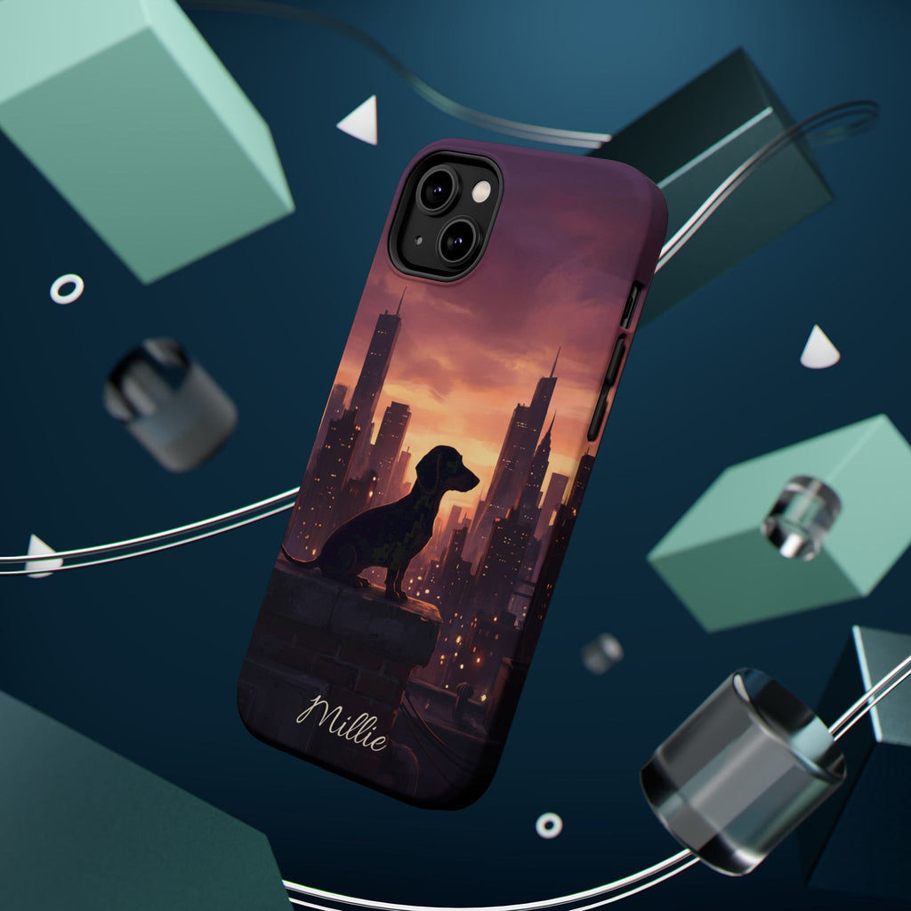 Personalized Dachshund City Skyline Phone Case — Wireless Charging Cover