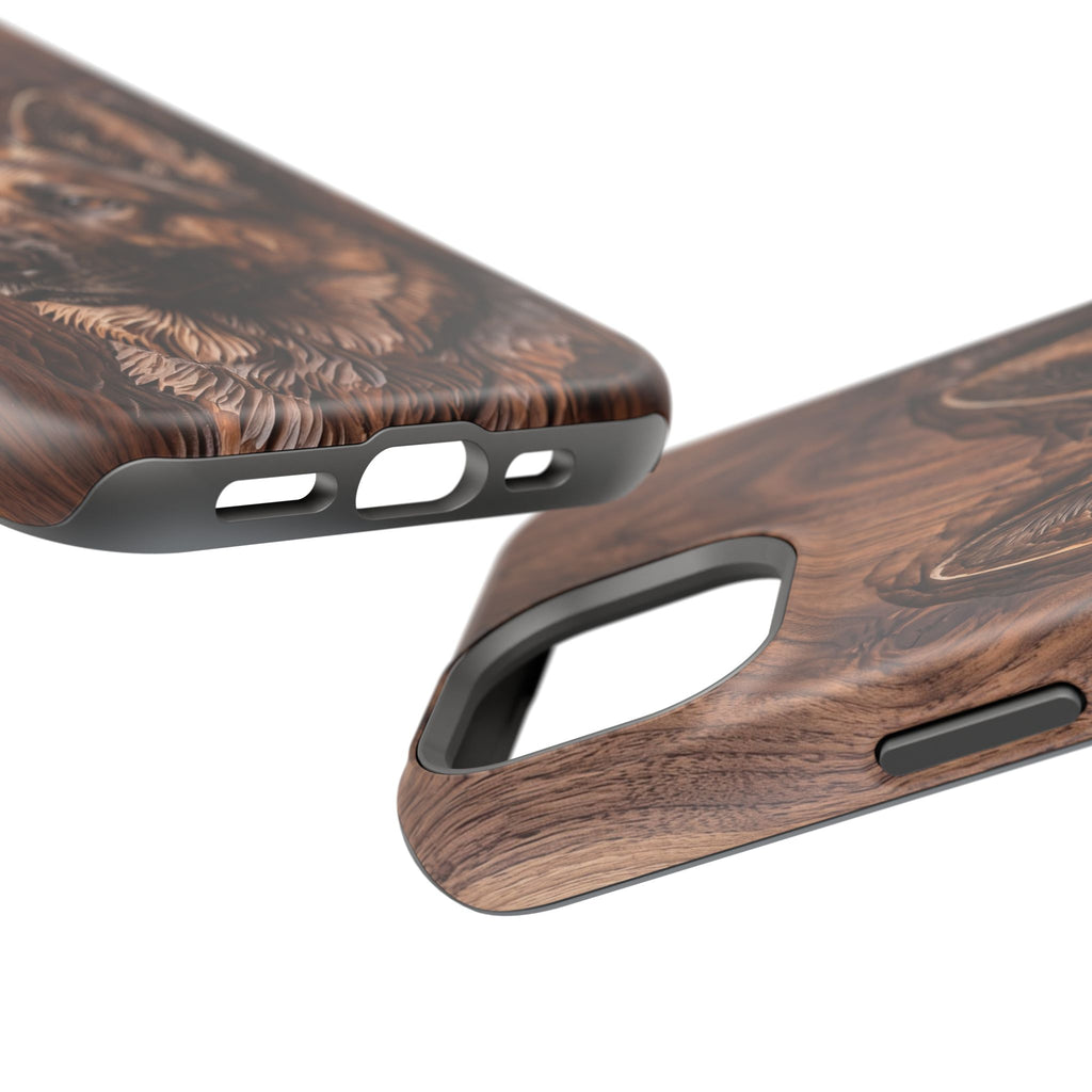German Shepherd Phone Case | Carved Walnut Art — Tough Magnetic Case with Wireless Charging