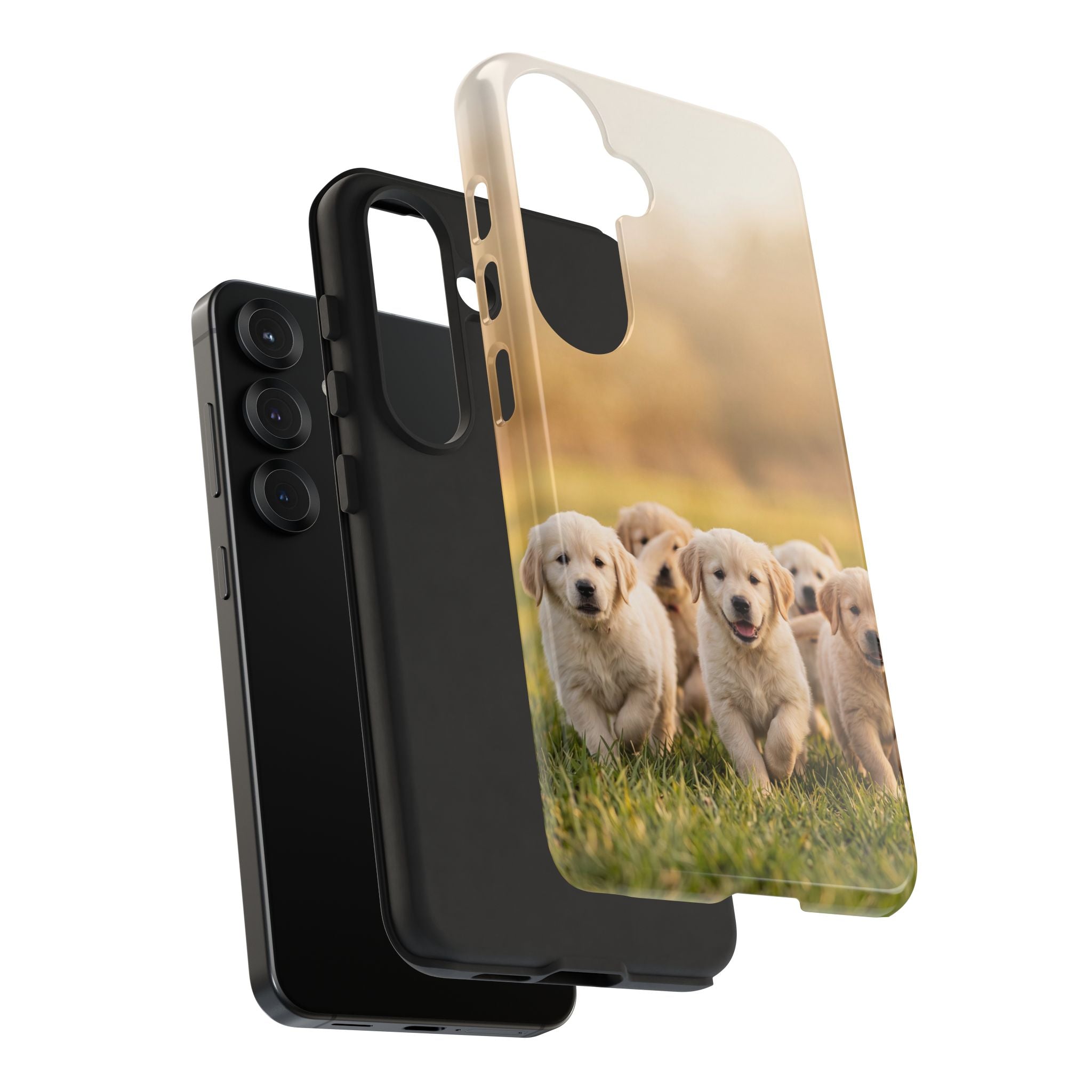 Golden Retriever Puppies Phone Case | Playful Puppy Pack Running in Grass | iPhone & Samsung