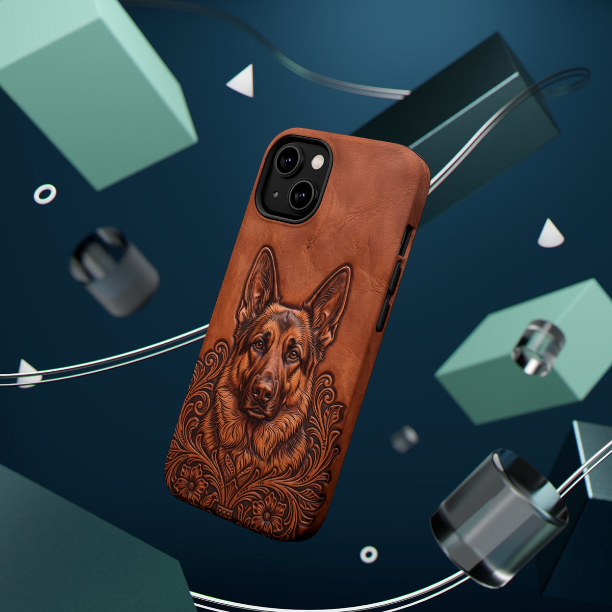 German Shepherd Phone Case | Western Tooled Art — Tough Magnetic Case with Wireless Charging