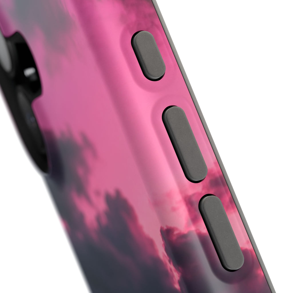 iPhone & Samsung Magnetic Impact-Resistant Phone Case — Pink Twilight Cloud with Paw Print