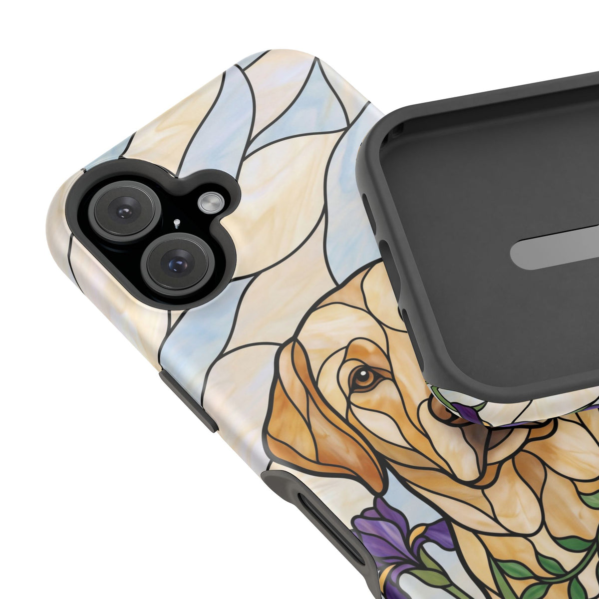 Floral Stained Glass Labrador Phone Case — Tough Magnetic Case with Wireless Charging
