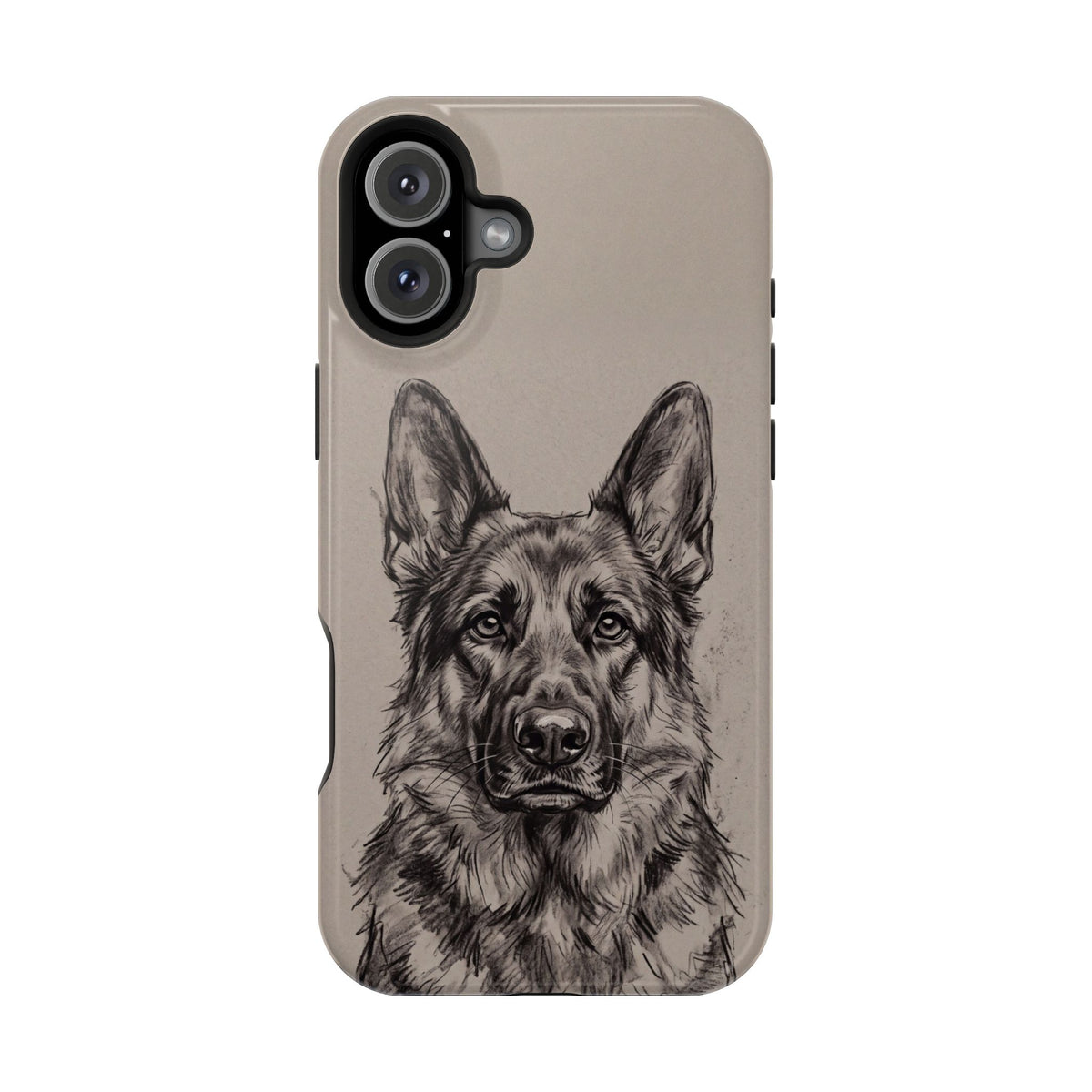 German Shepherd Phone Case | Charcoal Sketch Art — Tough Magnetic Case with Wireless Charging