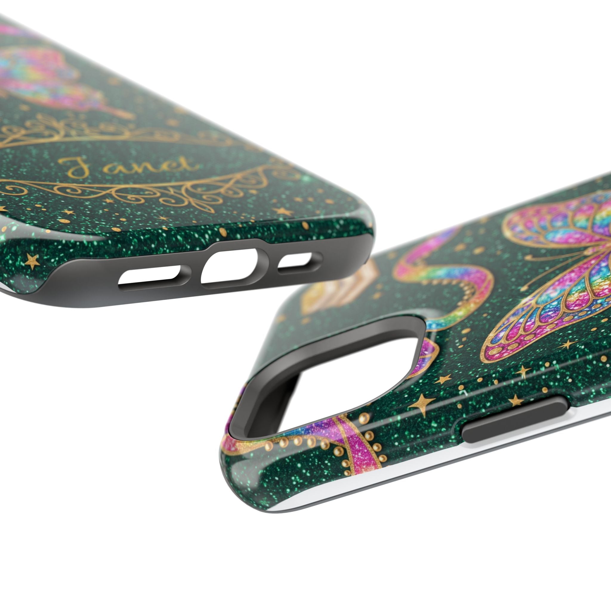 Rainbow Glitter Butterfly Personalized Teacher Phone Case — Wireless Charging Cover