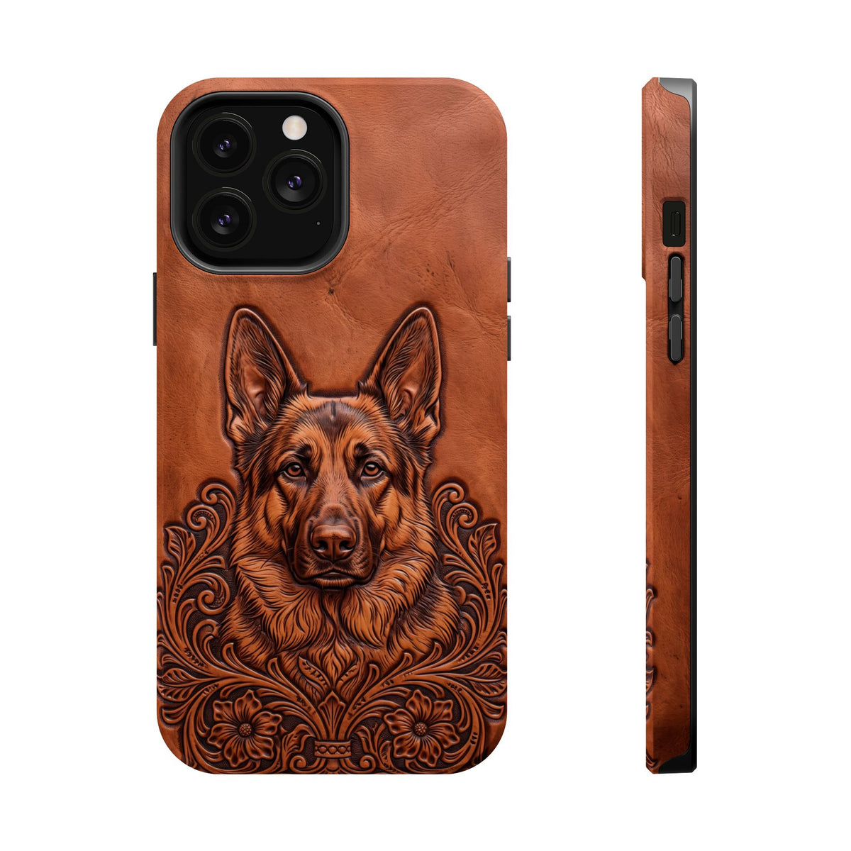 German Shepherd Phone Case | Western Tooled Art — Tough Magnetic Case with Wireless Charging