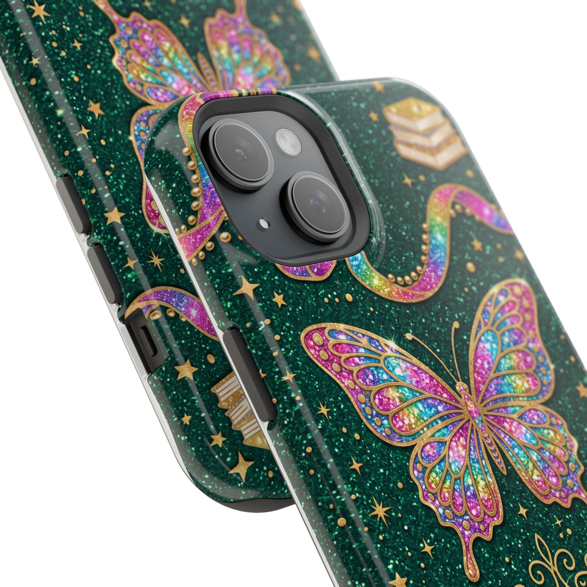 Rainbow Glitter Butterfly Personalized Teacher Phone Case — Wireless Charging Cover