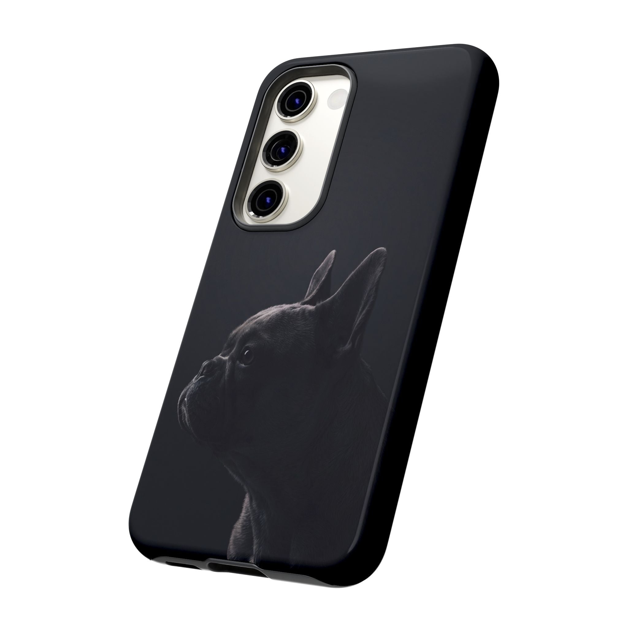 Silhouette French Bulldog Phone Case | Minimalist Black-on-Black Frenchie Profile | iPhone & Samsung