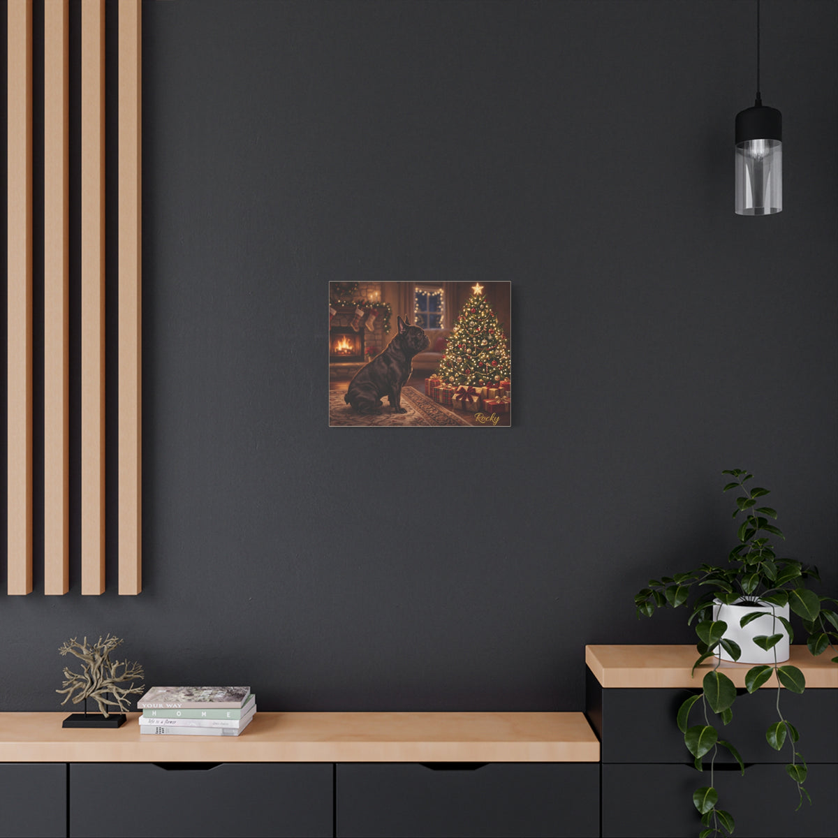 French Bulldog Personalized Canvas | Cozy Christmas Fireside Wall Art
