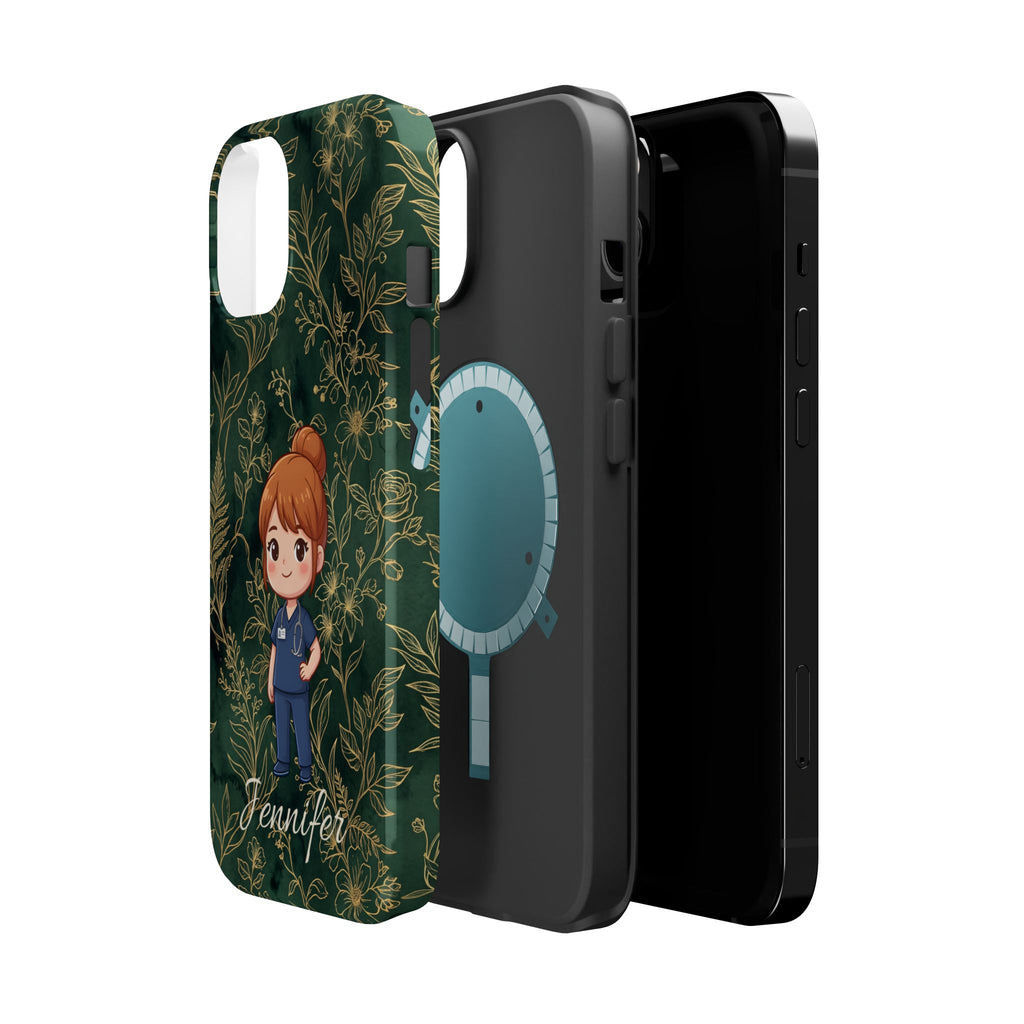 Personalized Nurse Botanical Phone Case — Impact-Resistant Wireless Charging Cover