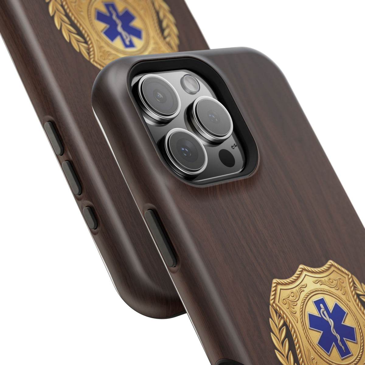 Gold EMS Laurel Badge Wood Phone Case — Magnetic Wireless Charging Cover