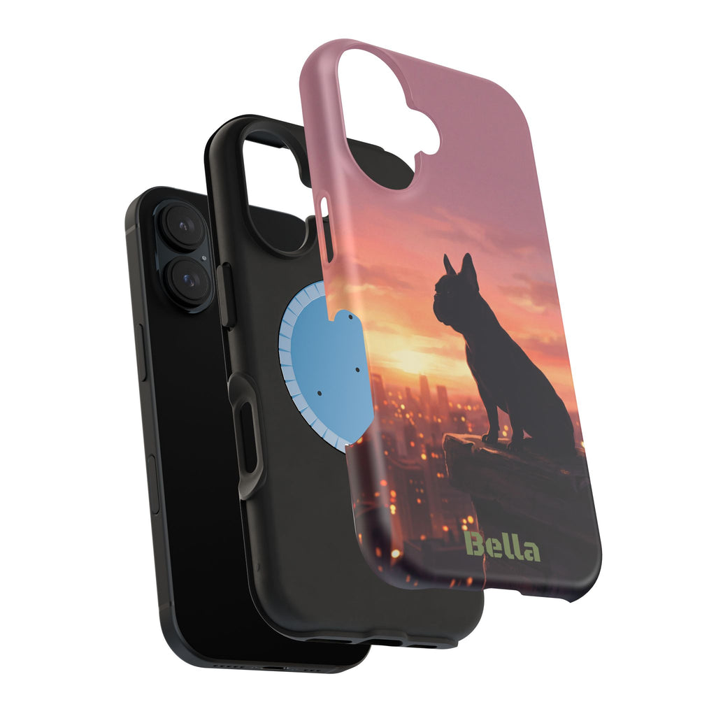 Personalized French Bulldog City Skyline Sunset Phone Case — Wireless Charging Cover