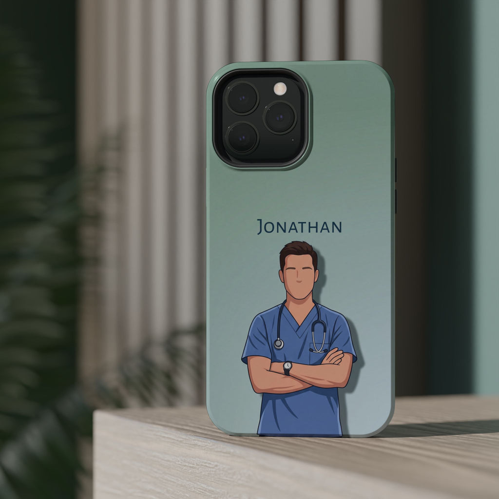 Personalized Nurse Portrait Phone Case — Impact-Resistant Wireless Charging Cover