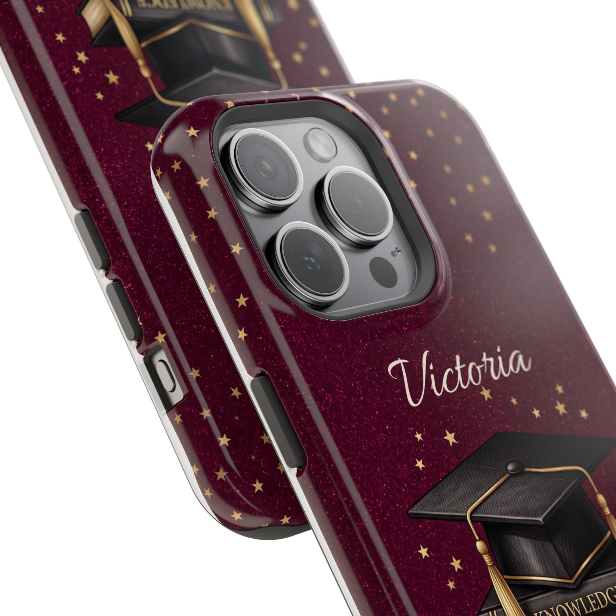 Graduation Cap & Books Personalized Teacher Phone Case — Wireless Charging Cover