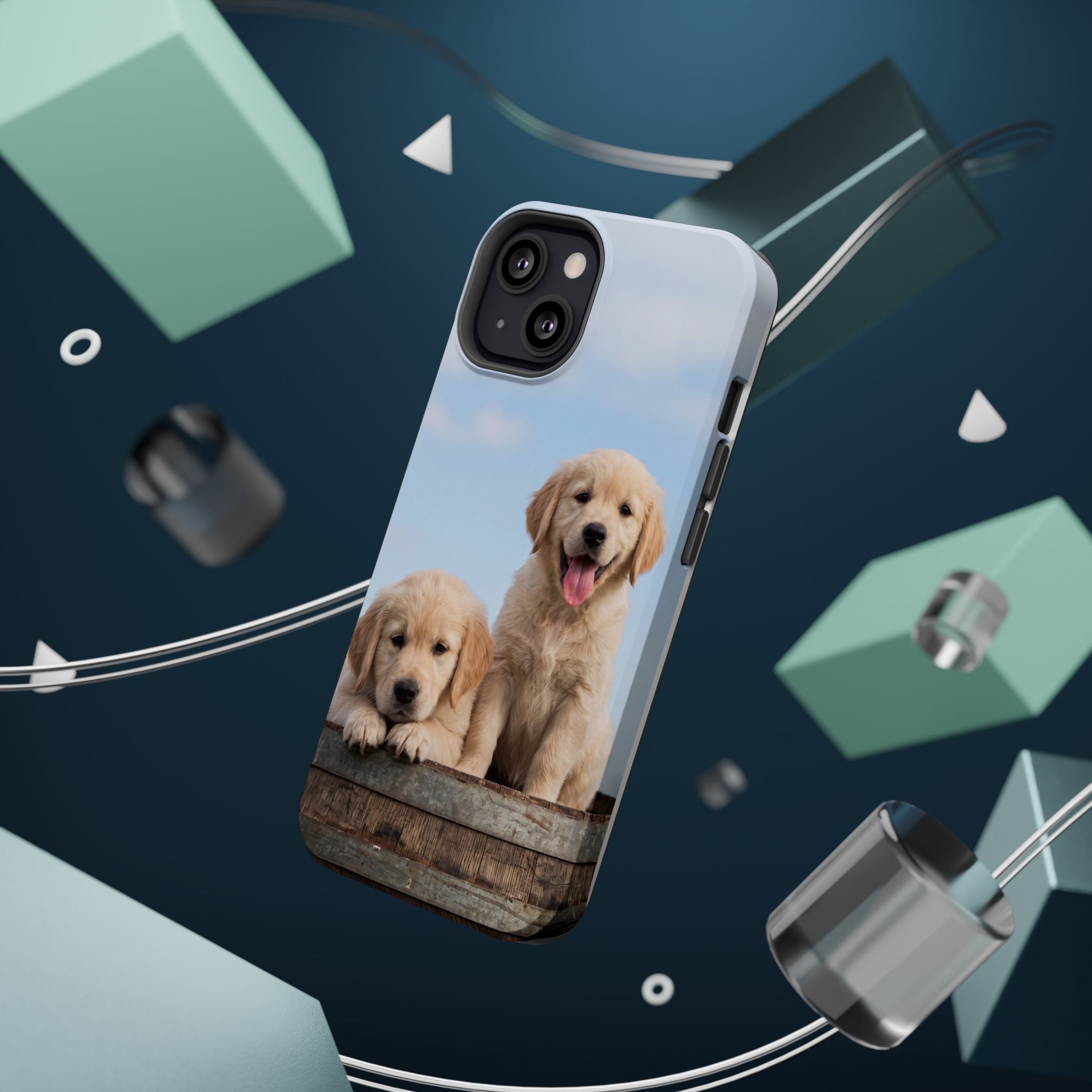 Golden Retriever Puppy Duo Phone Case — Impact-Resistant Wireless Charging Cover