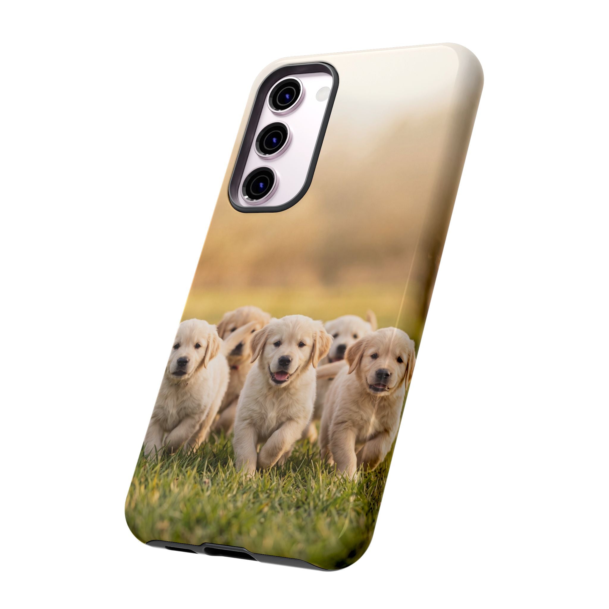 Golden Retriever Puppies Phone Case | Playful Puppy Pack Running in Grass | iPhone & Samsung