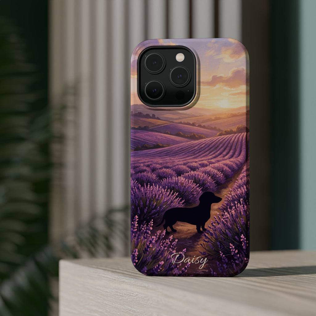 Personalized Dachshund Lavender Field Phone Case — Wireless Charging Cover