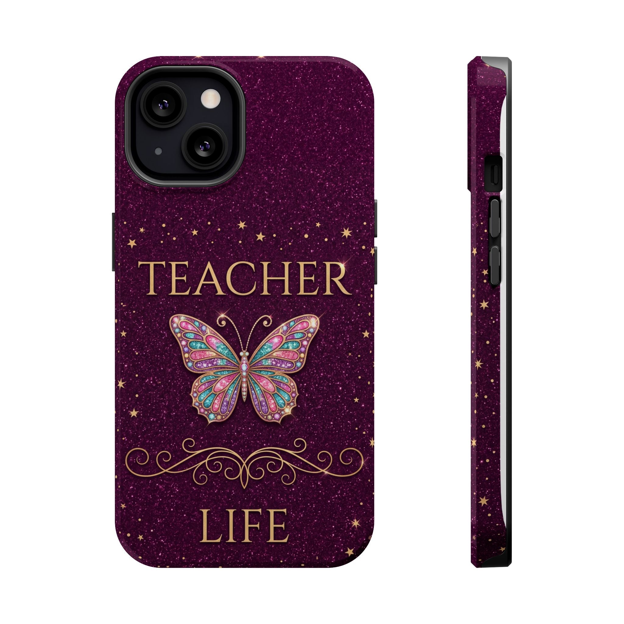 Teacher Life Glitter Butterfly Phone Case — Wireless Charging Cover