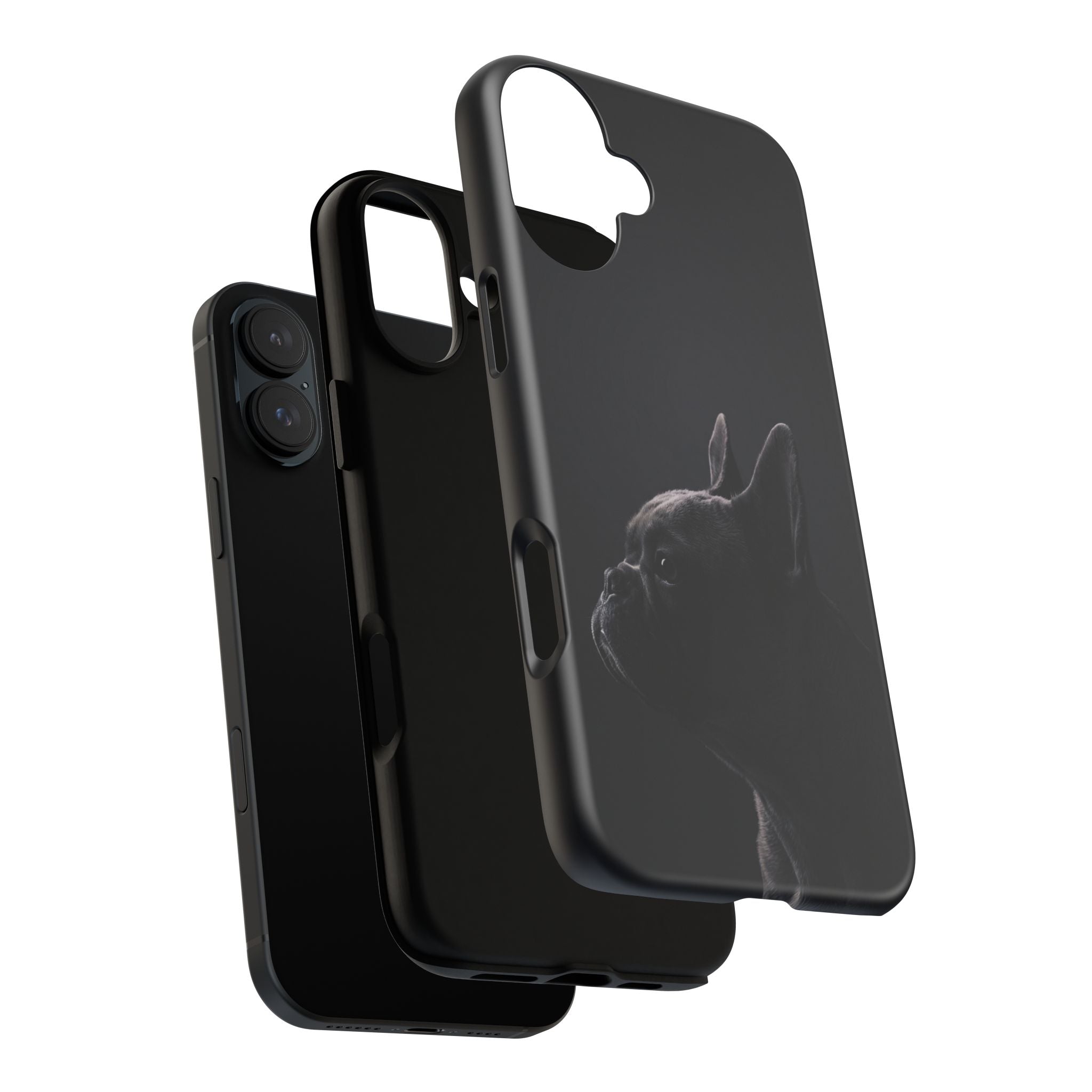 Silhouette French Bulldog Phone Case | Minimalist Black-on-Black Frenchie Profile | iPhone & Samsung