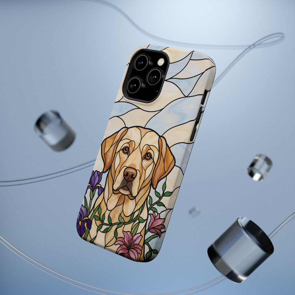 Floral Stained Glass Labrador Phone Case — Tough Magnetic Case with Wireless Charging