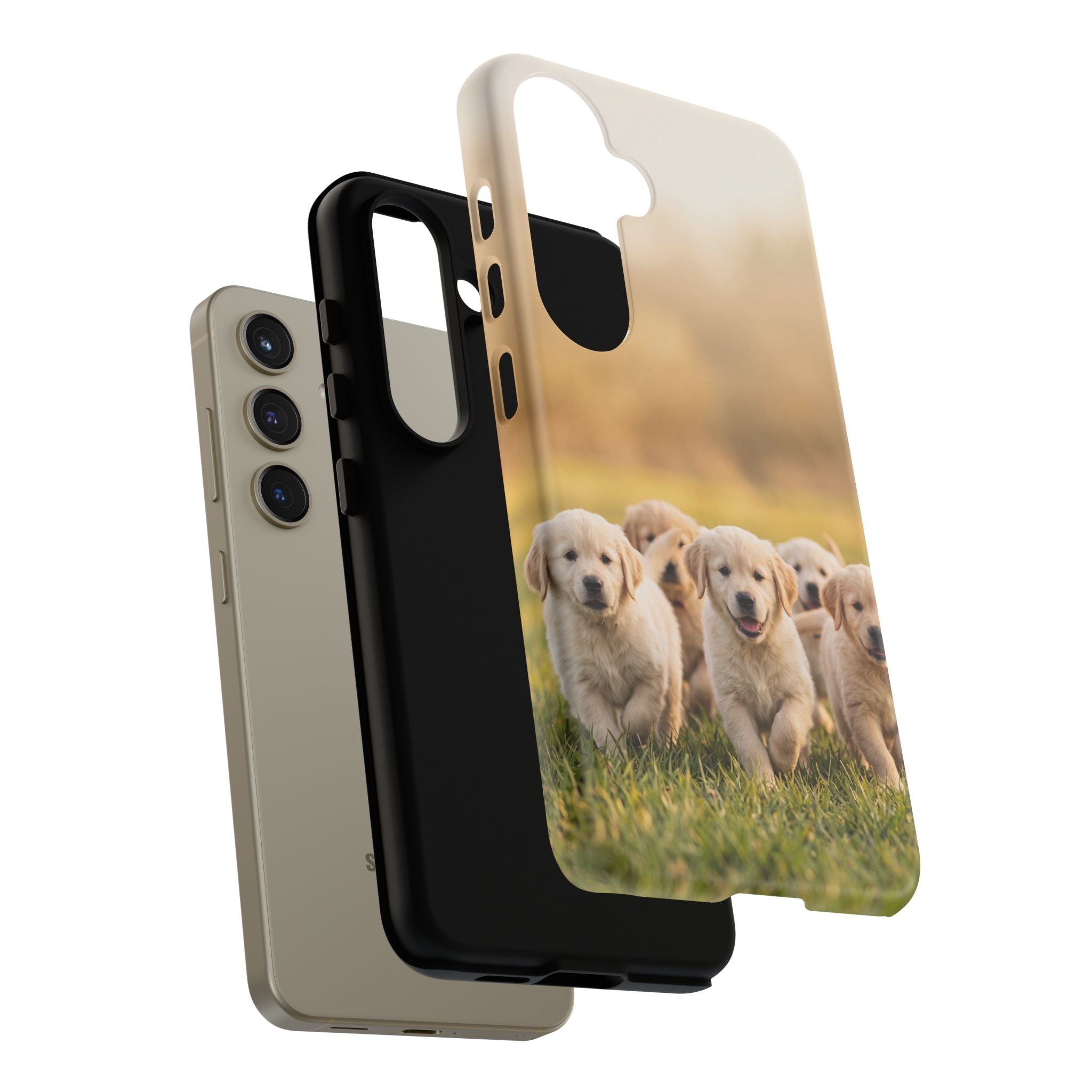 Golden Retriever Puppies Phone Case | Playful Puppy Pack Running in Grass | iPhone & Samsung
