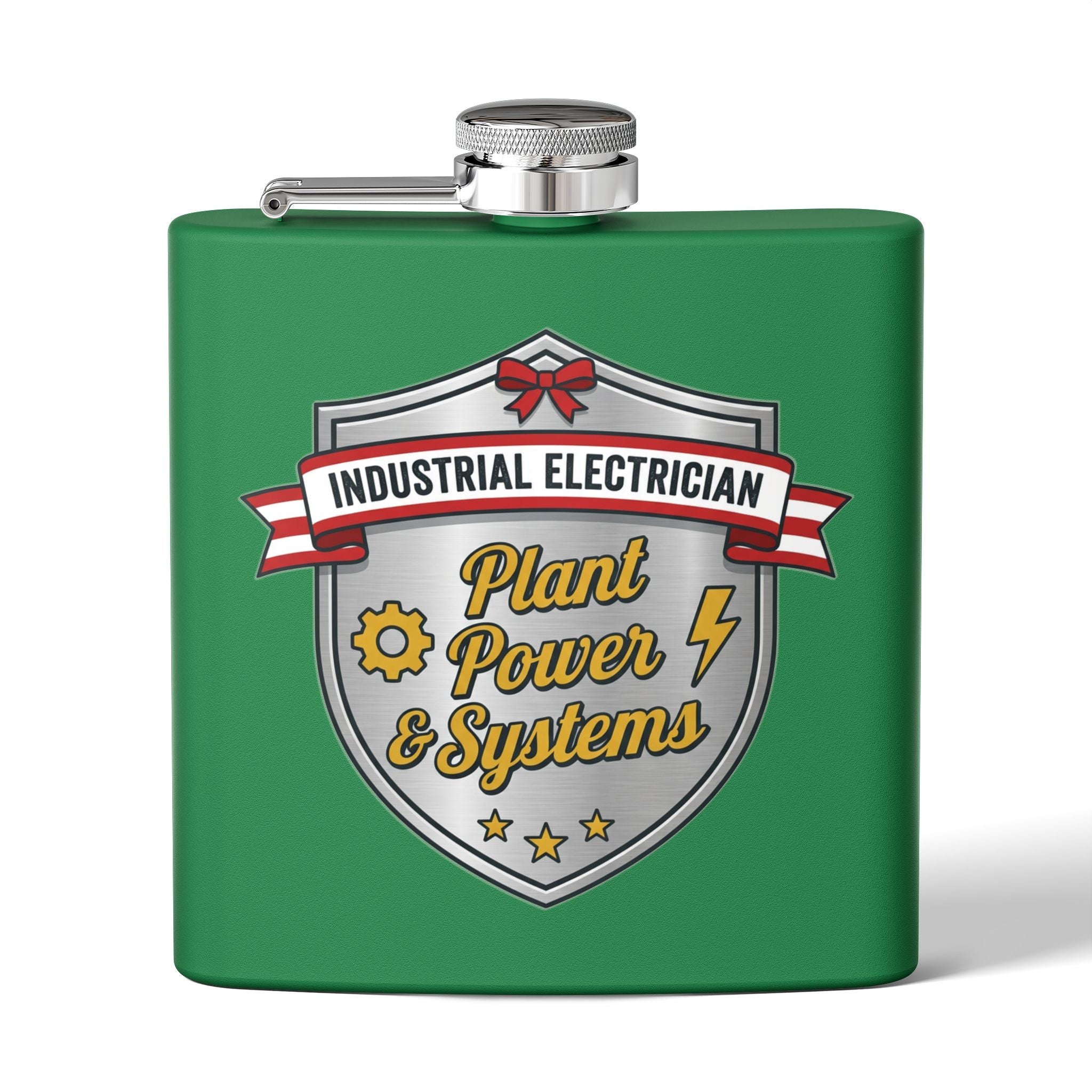 Flask — "Industrial Electrician: Plant Power & Systems" (Shield Badge) 6oz Stainless Steel Hip Flask